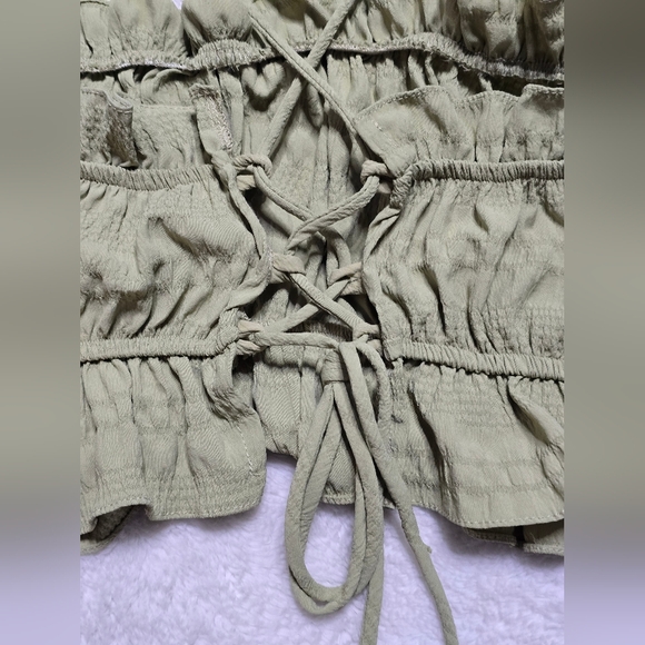 Mai Collection Tank Tube Top Size L Large Open Tie Back Green Crop Shirt Cropped - Picture 6 of 7